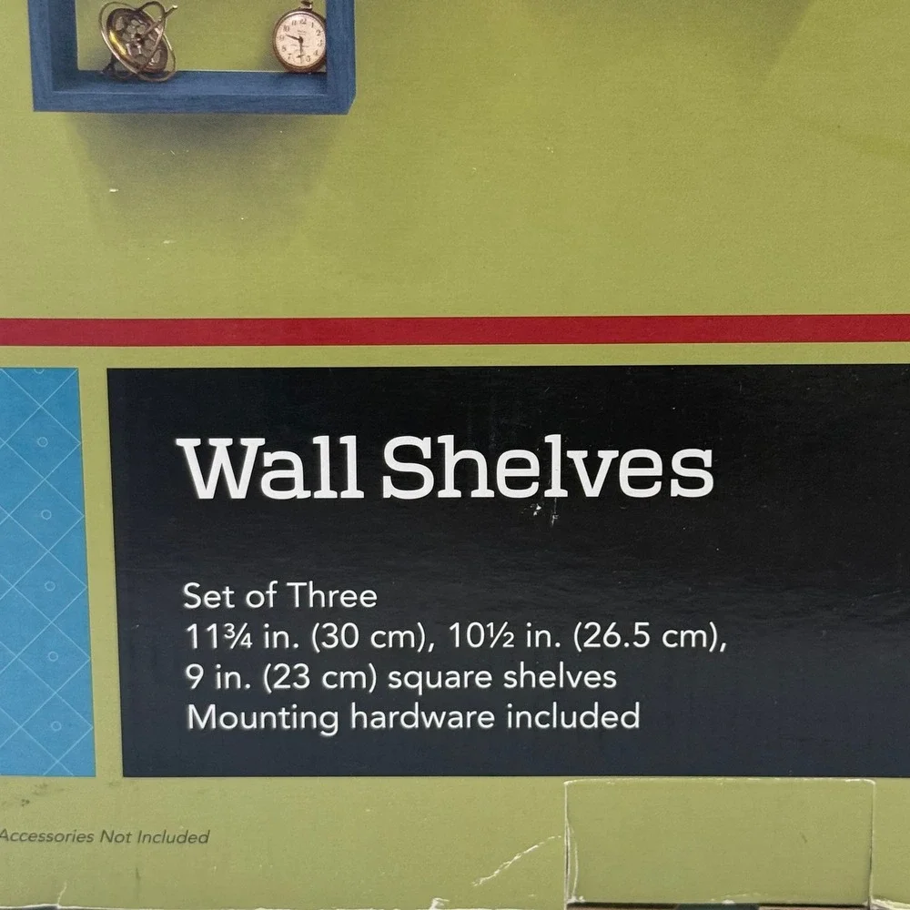 Set of 3 Green Square Floating Wall Shelves Nesting Cube Display Shelves